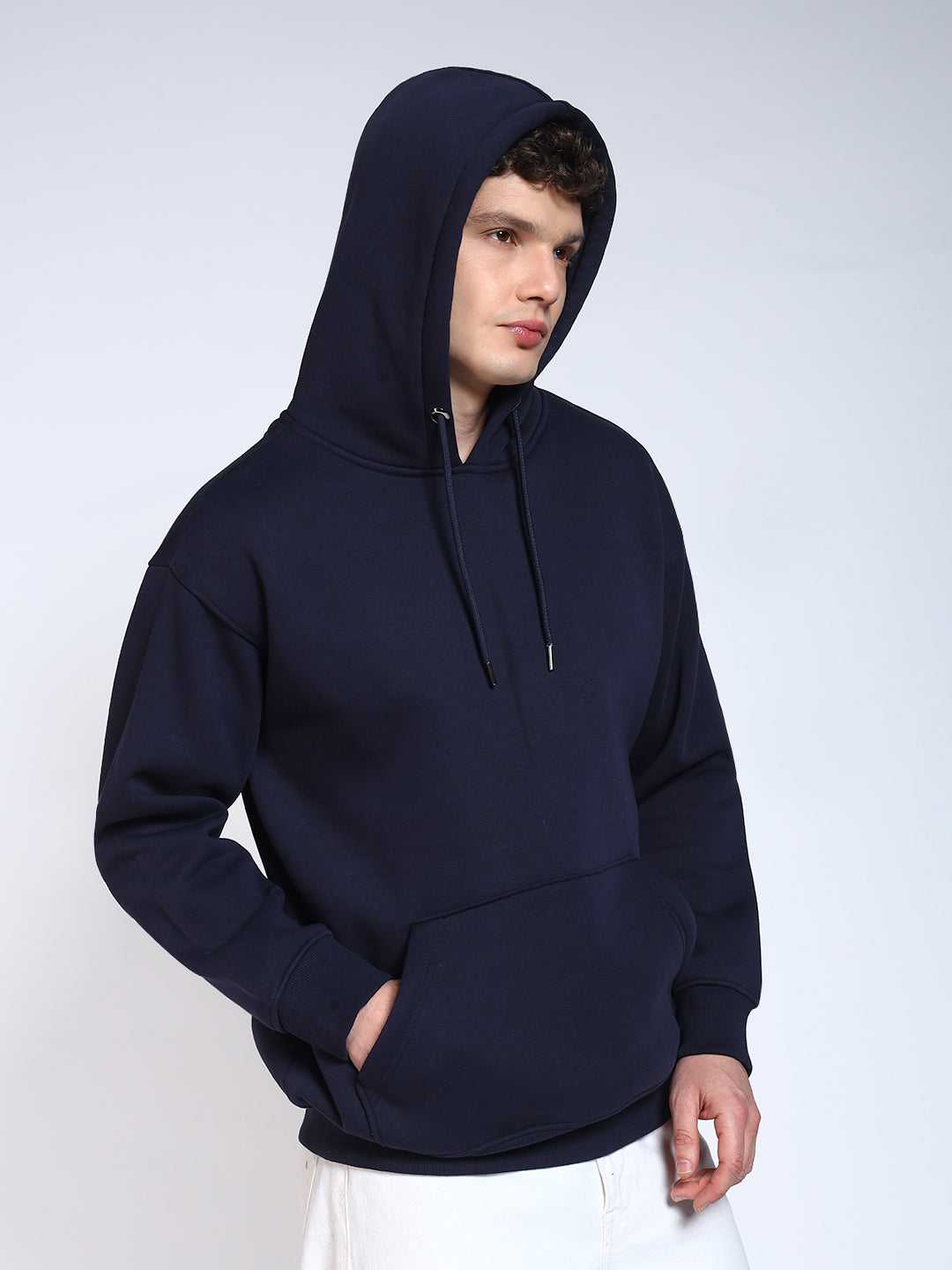 Navy Blue Solid Regular Fit Hoodie Sweatshirt