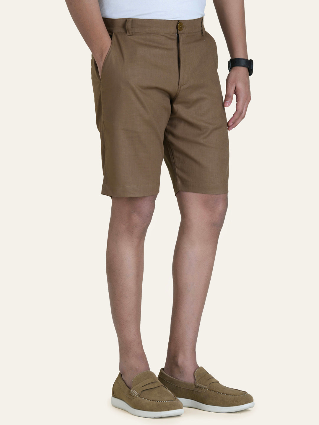 Linen Brown Solid Shorts