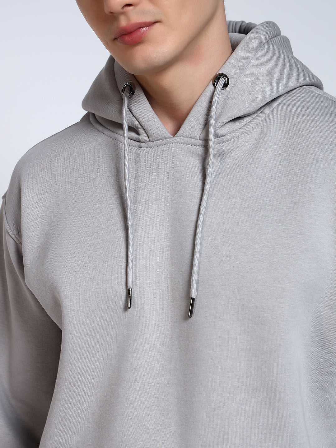 Grey Solid Regular Fit Hoodie Sweatshirt
