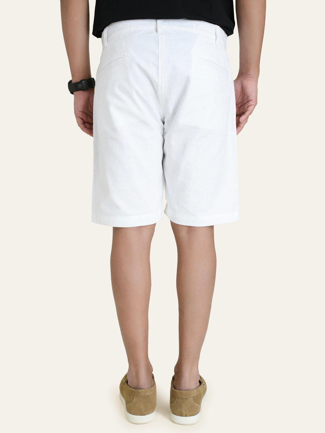 Linen White Solid Shorts