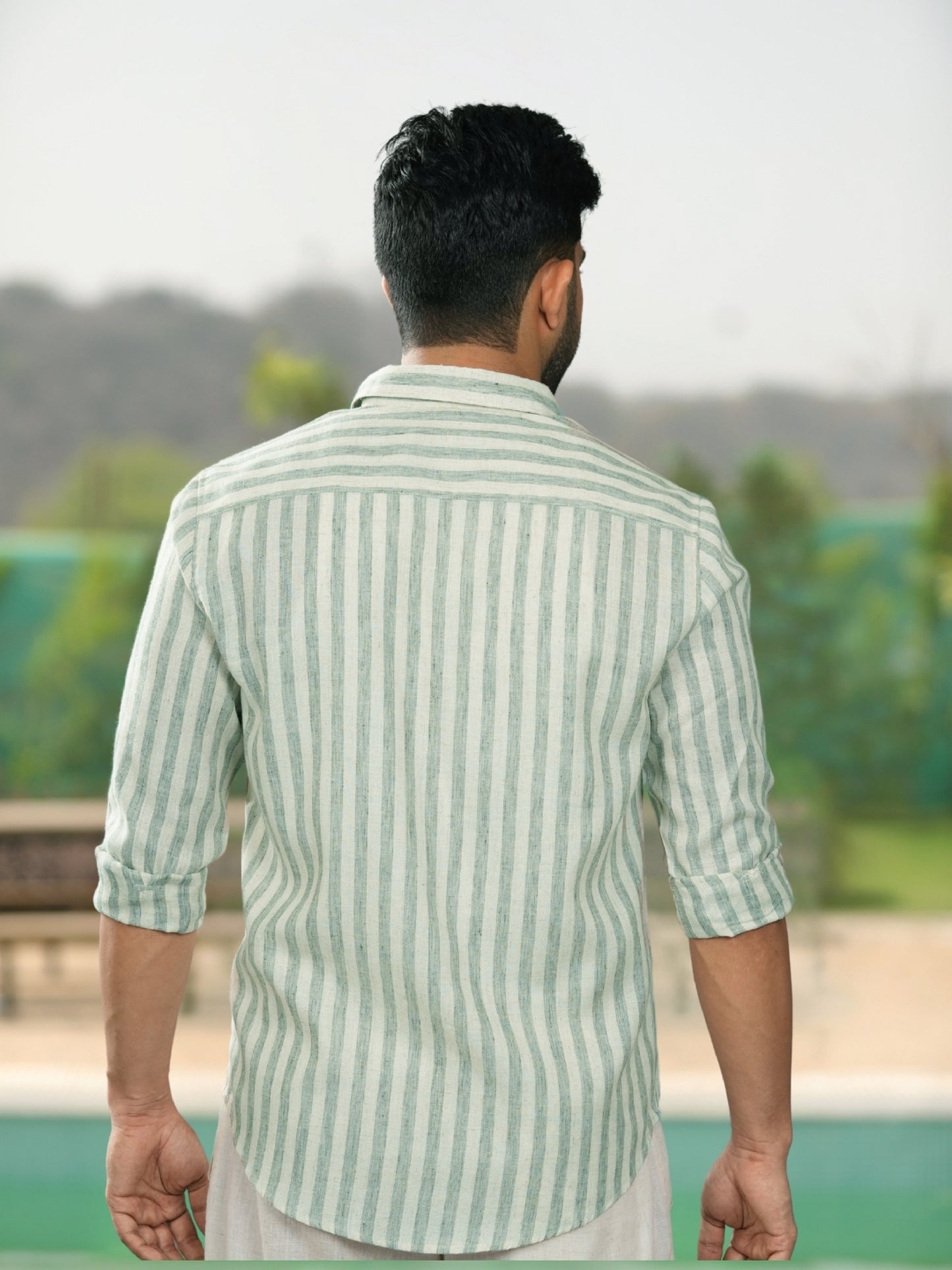 Sage Green Stripes Linen Cotton Shirt