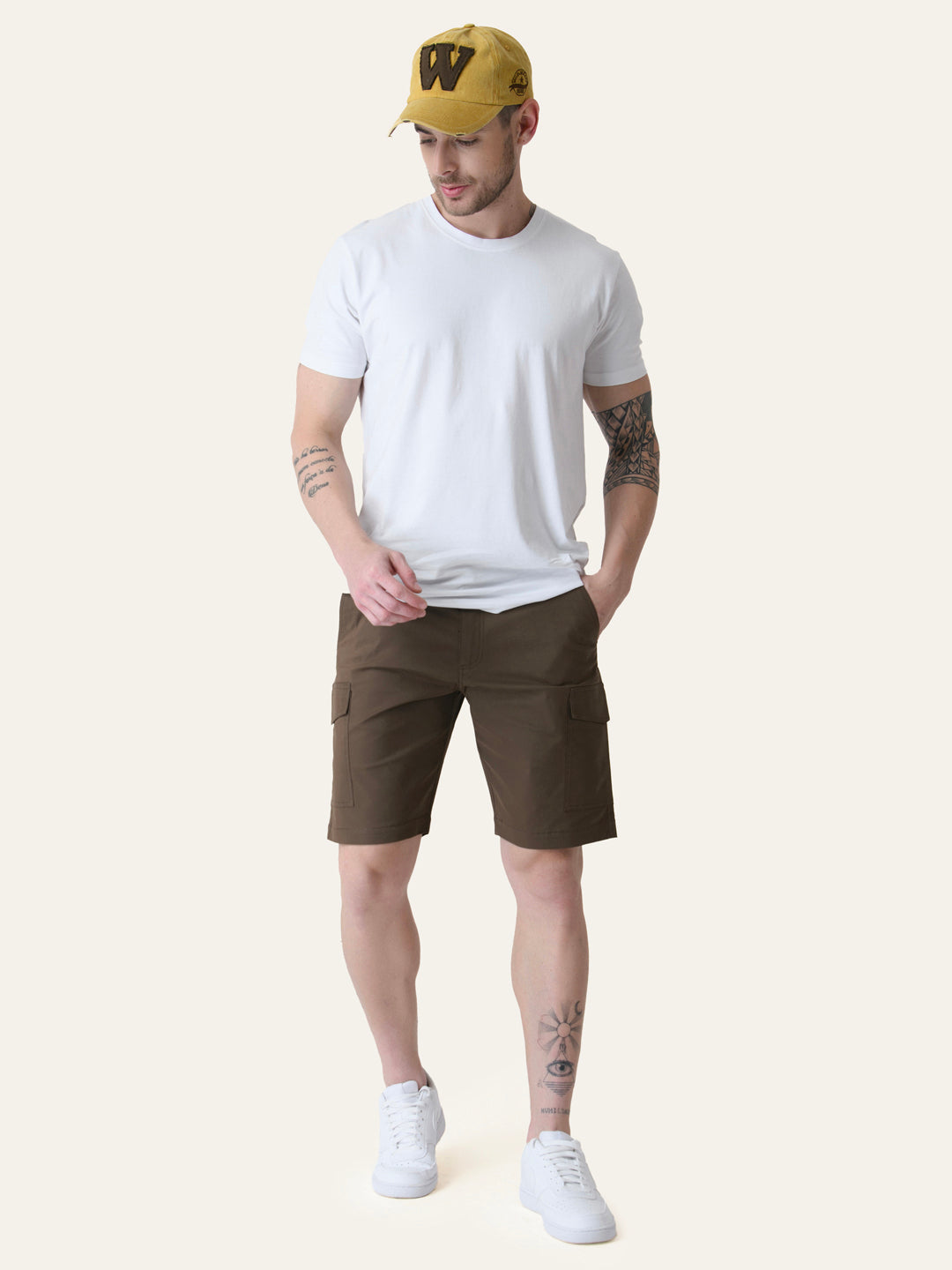 Twill Cotton Brown Solid Shorts