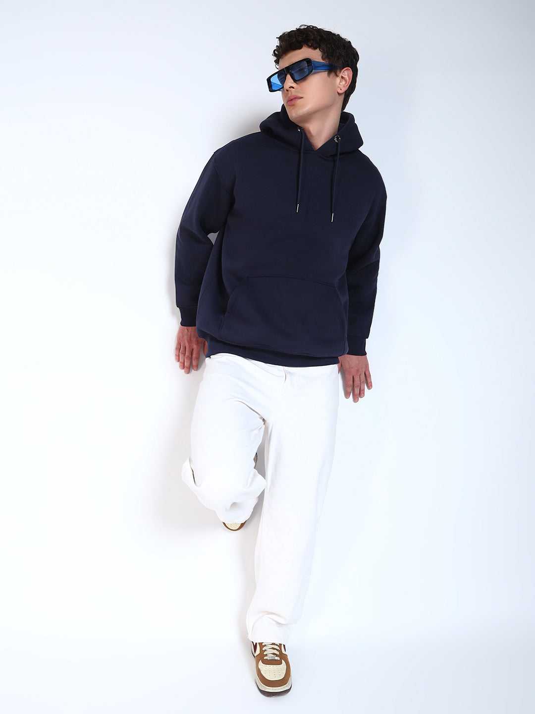 Navy Blue Solid Regular Fit Hoodie Sweatshirt
