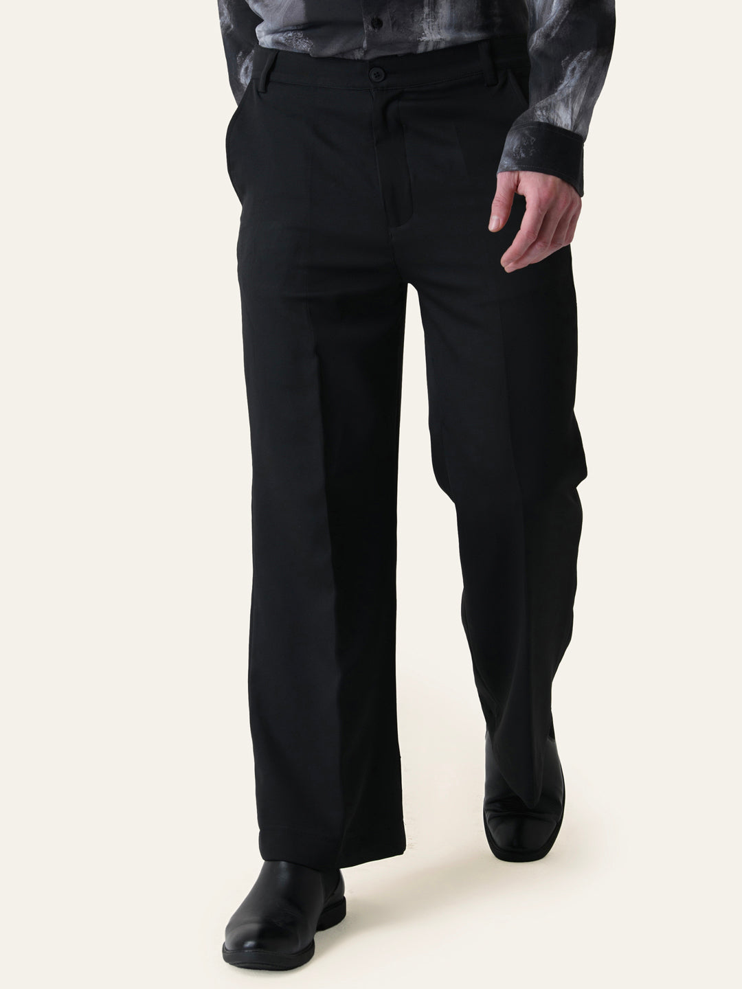 Black Solid Bell Bottom Pants