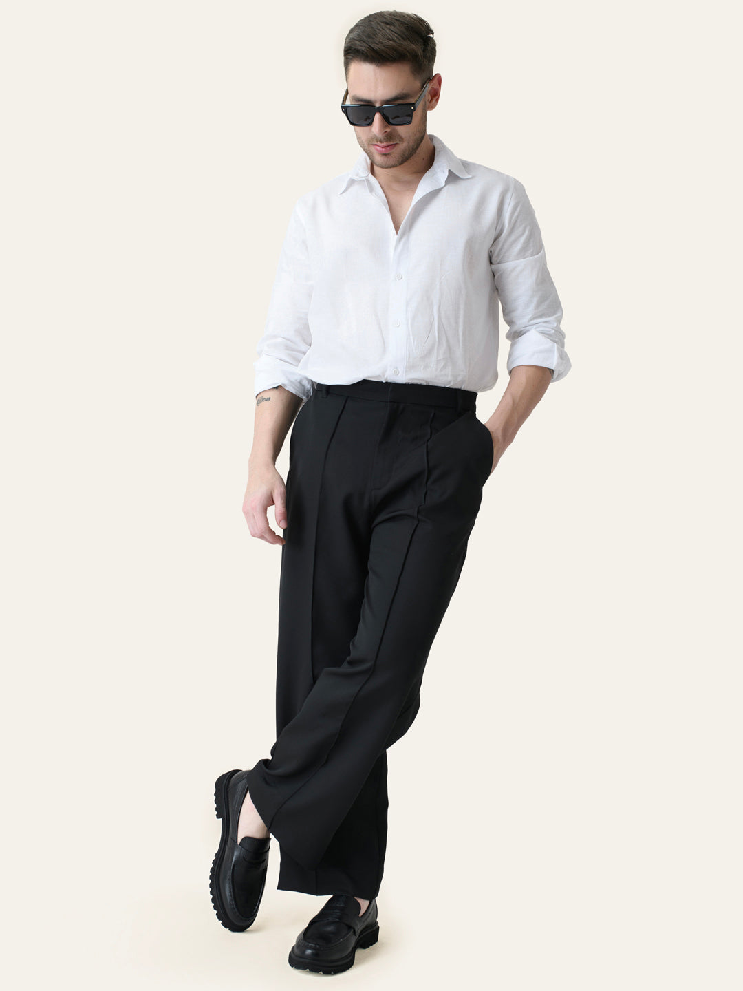 Black Solid Pintuck Korean Pants