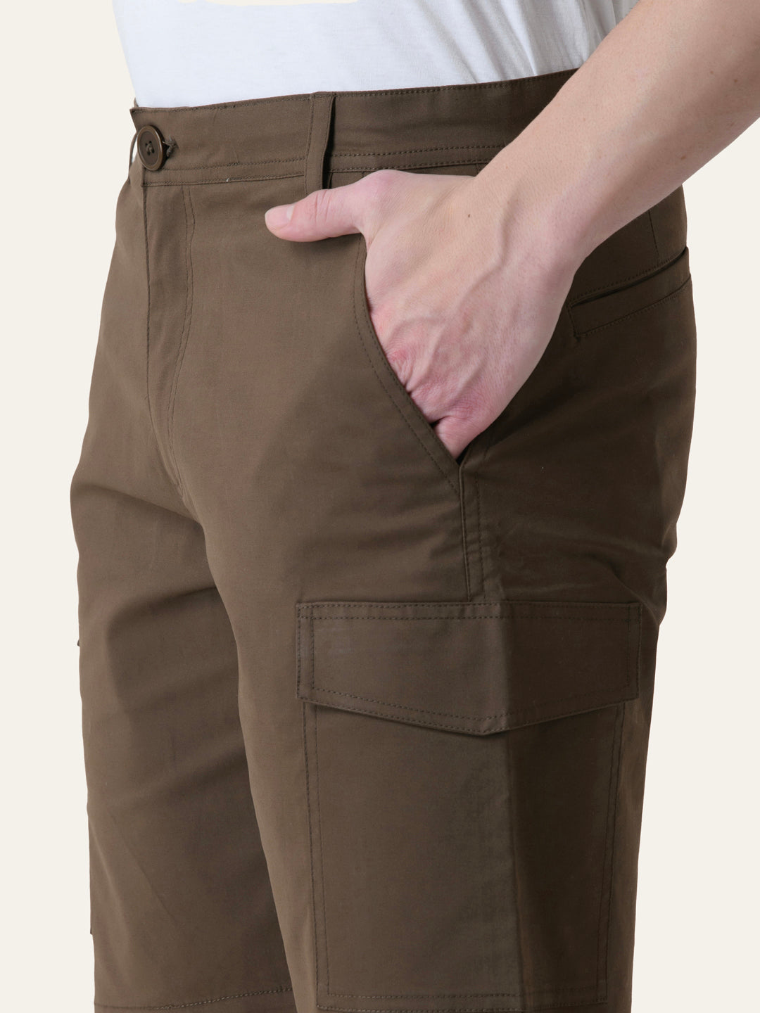 Twill Cotton Brown Solid Shorts