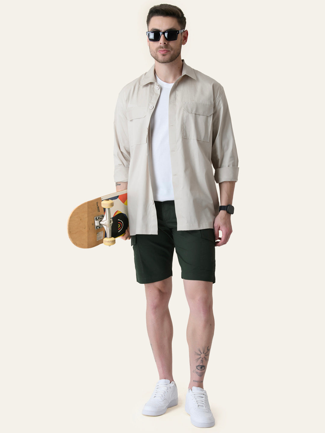 Twill Cotton Bottle Green Solid Shorts