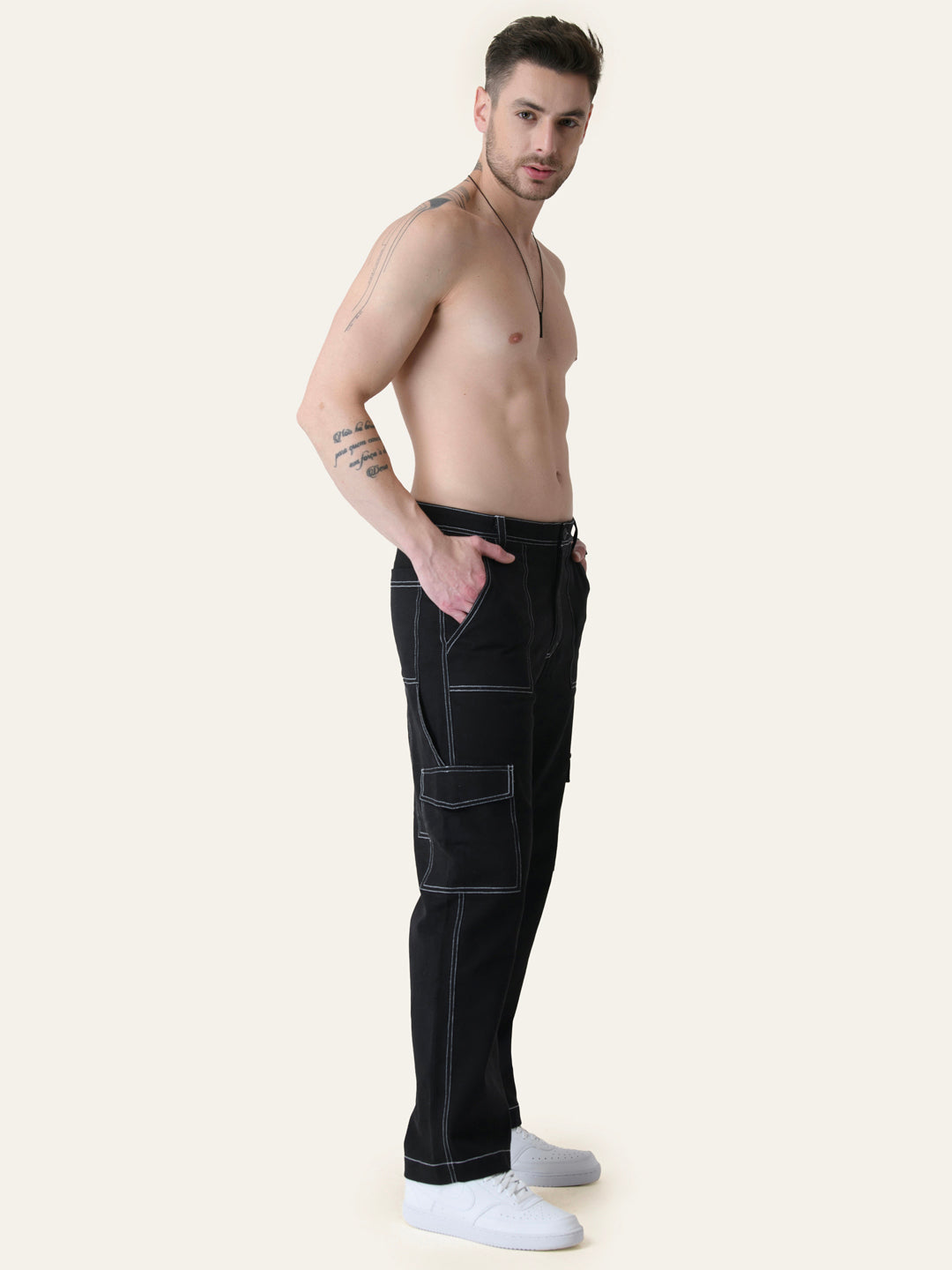Black Carpenter Pants with Contrast Stitching