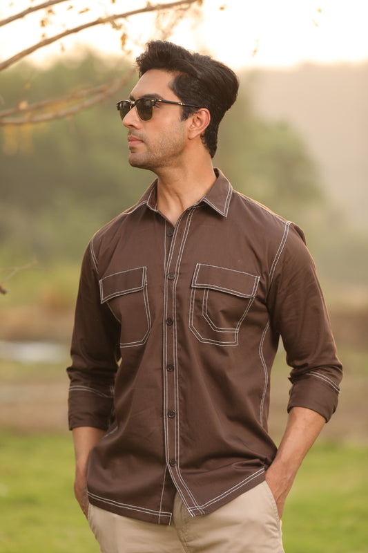 Brown Contrast Stitch Shirt