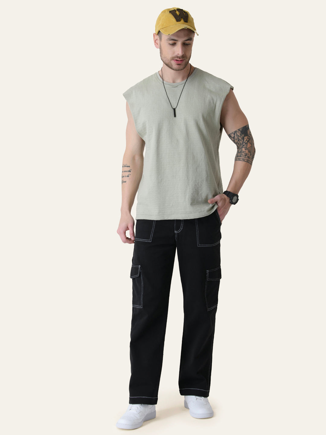 Black Carpenter Pants with Contrast Stitching