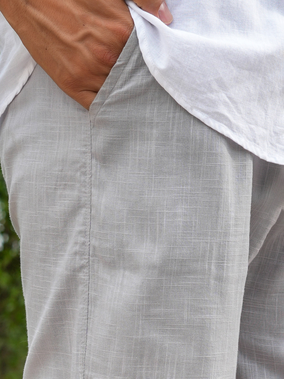 Grey Solid Linen Trouser