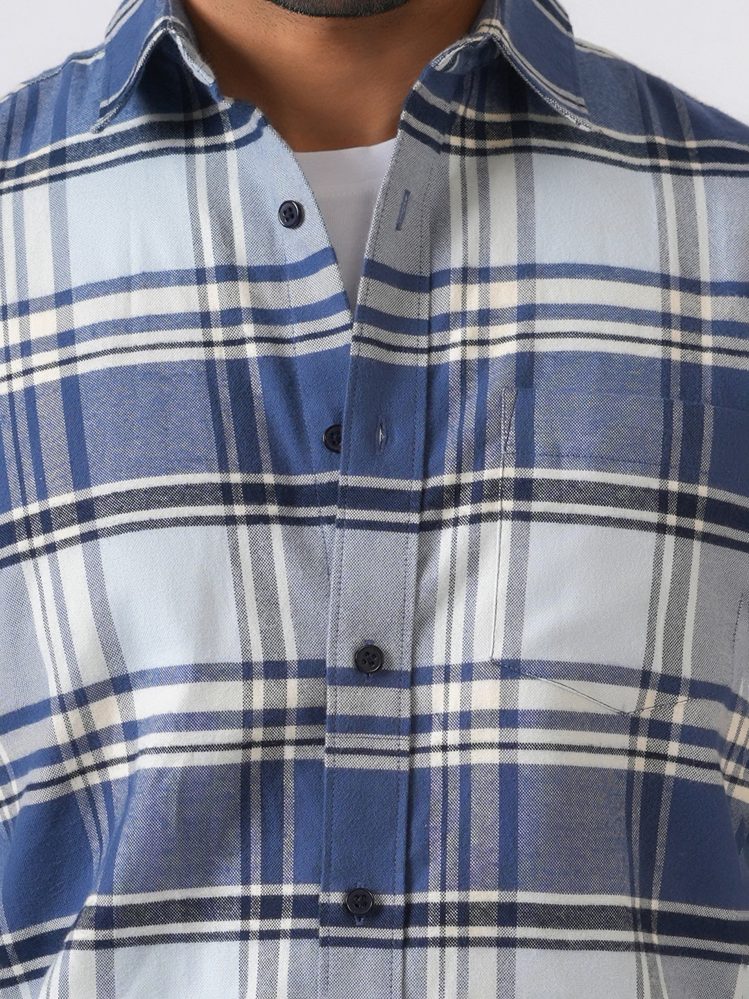 Blue Checked Slim Fit Flannel Cotton Shirt