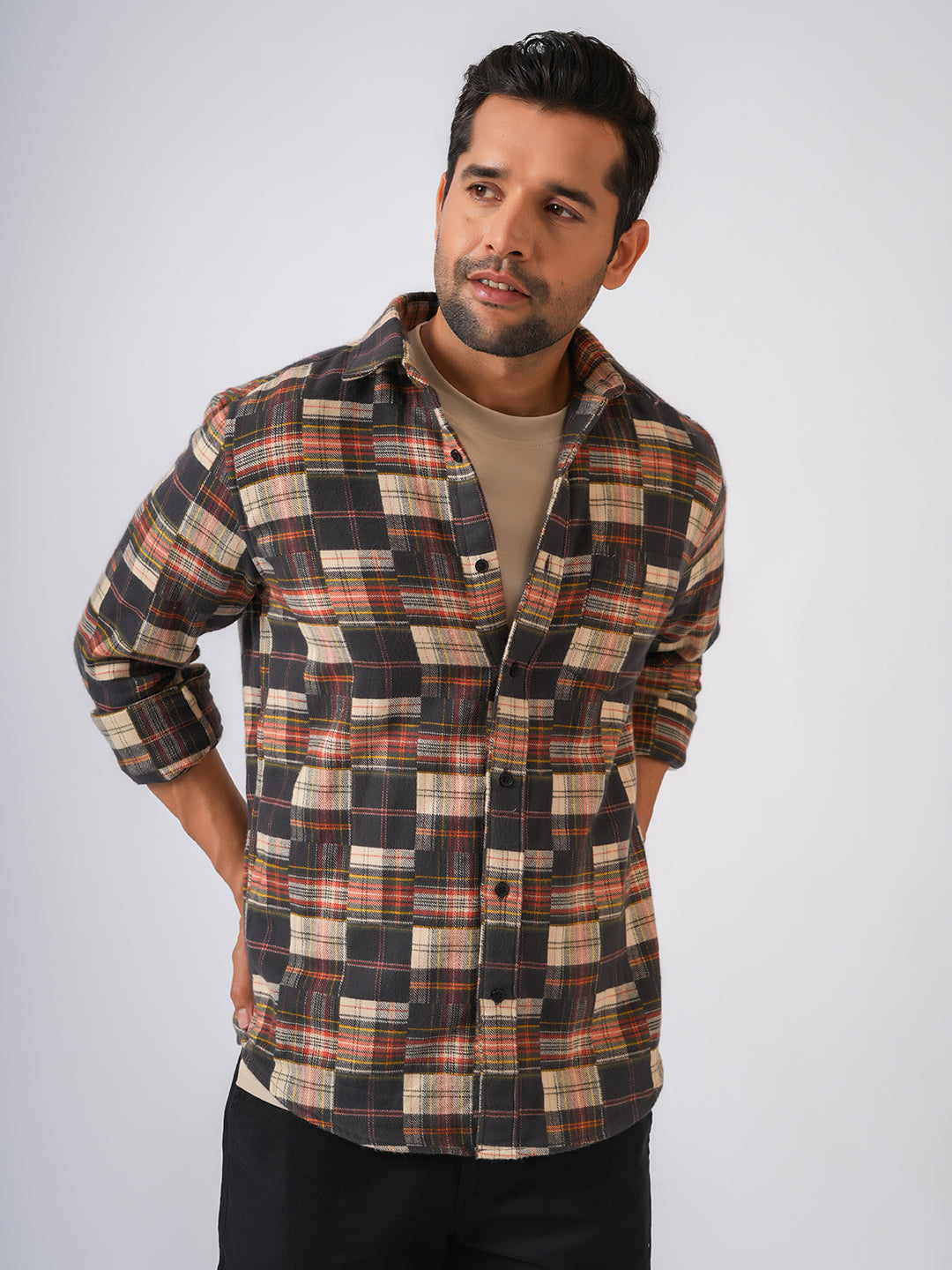 Red Checked Slim Fit Flannel Cotton Shirt