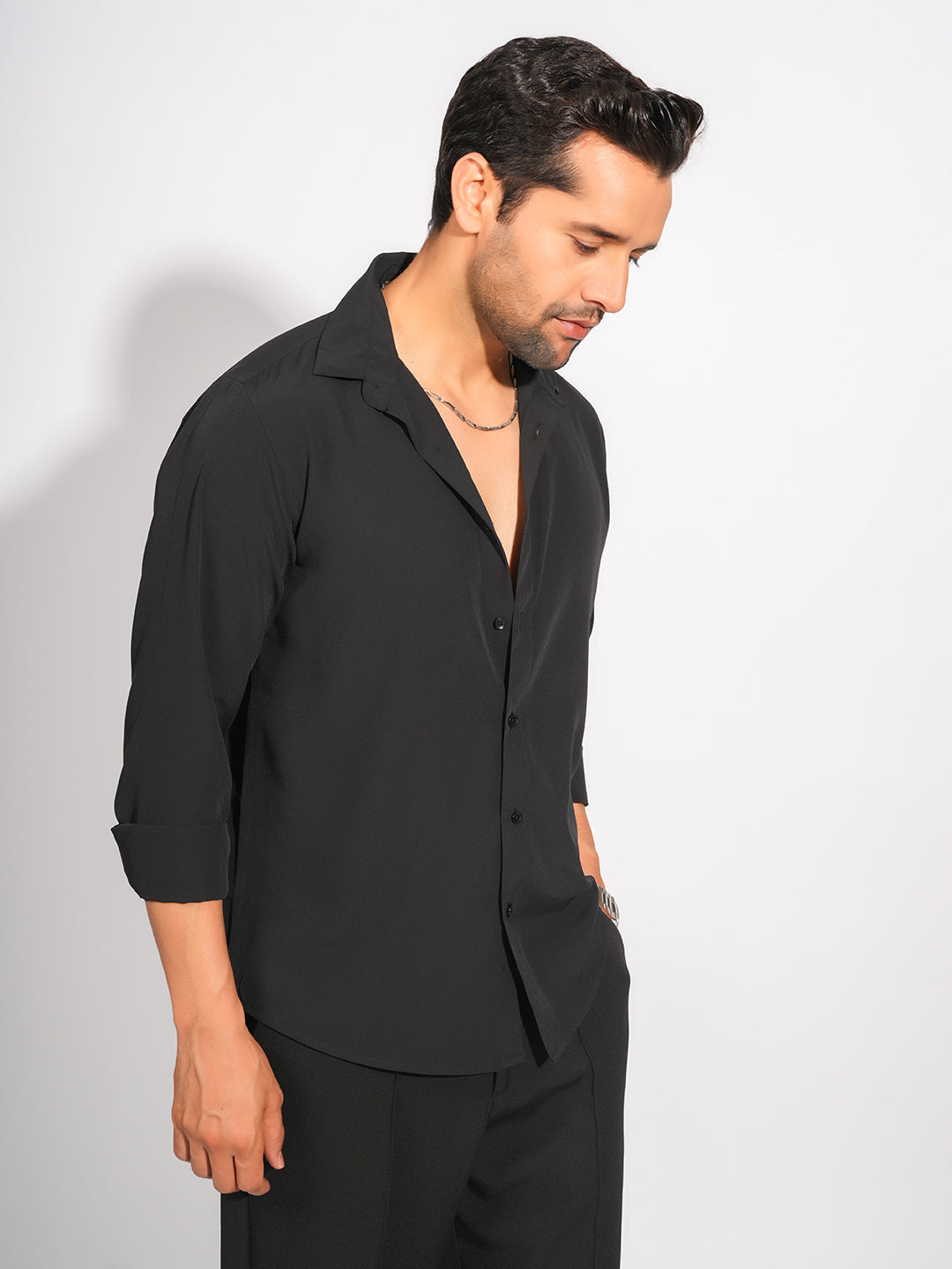Black Solid Party Wear Slim Fit Shirt