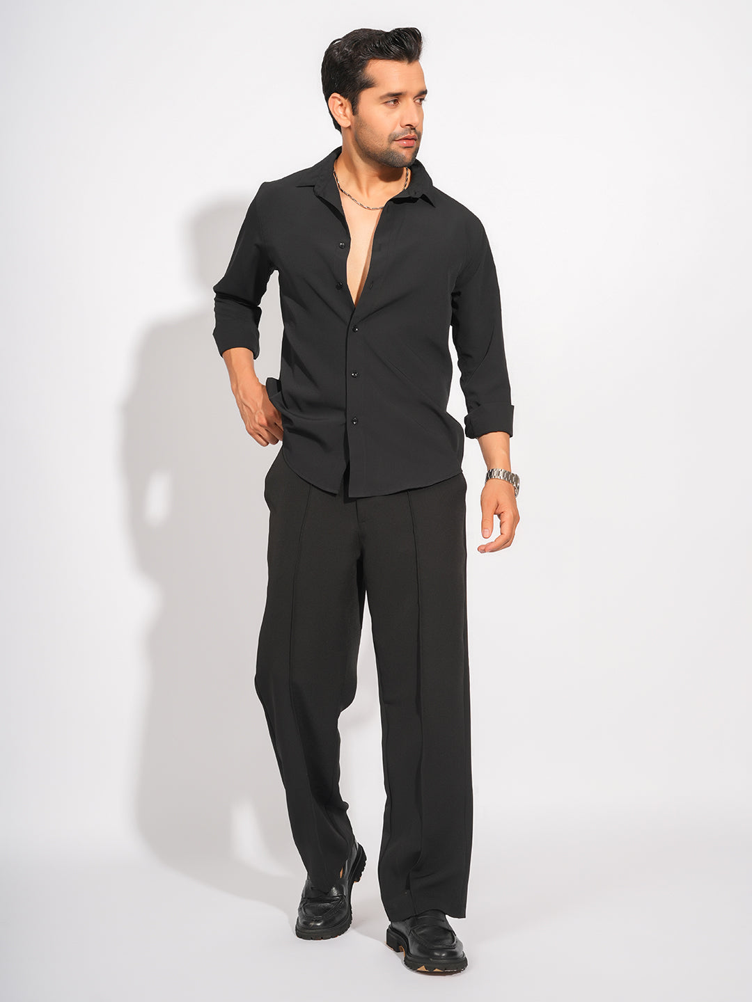 Black Solid Party Wear Slim Fit Shirt