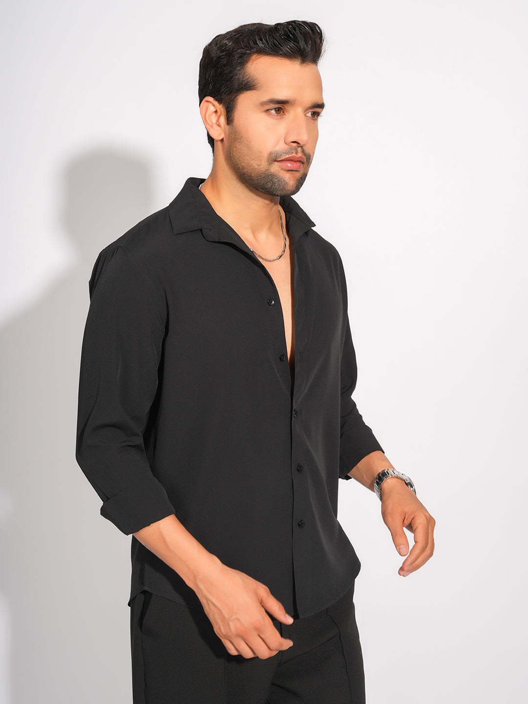Black Solid Party Wear Slim Fit Shirt