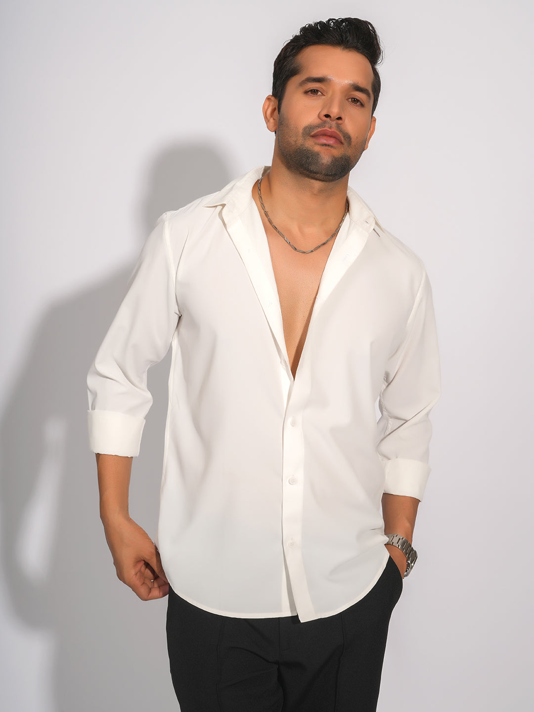 White Solid Party Wear Slim Fit Shirt