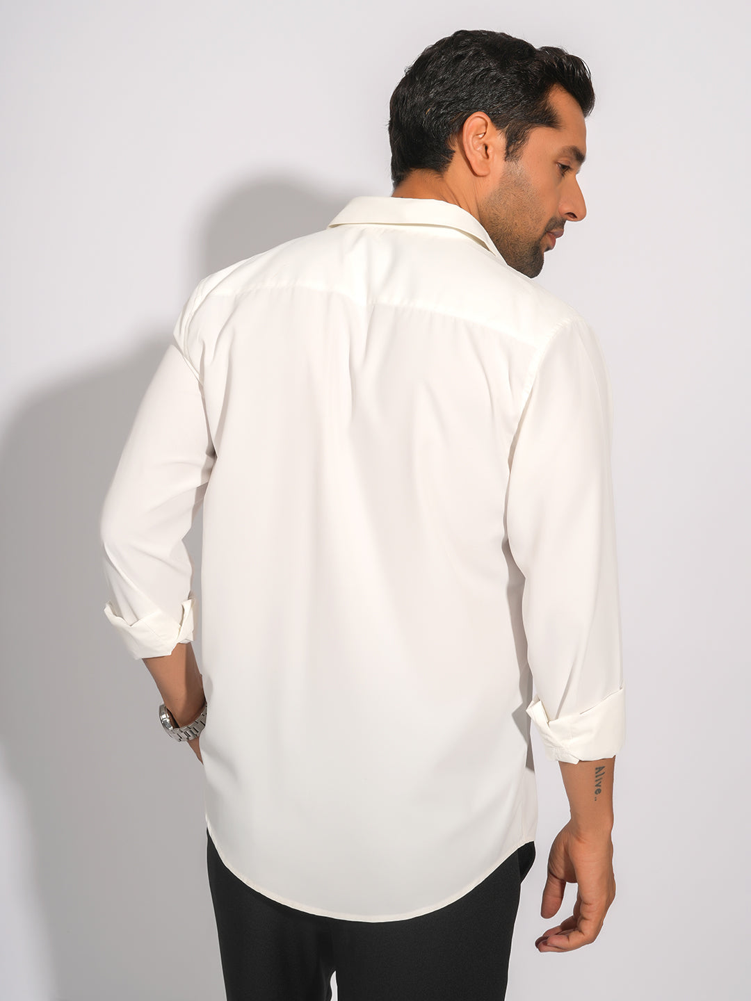 White Solid Party Wear Slim Fit Shirt