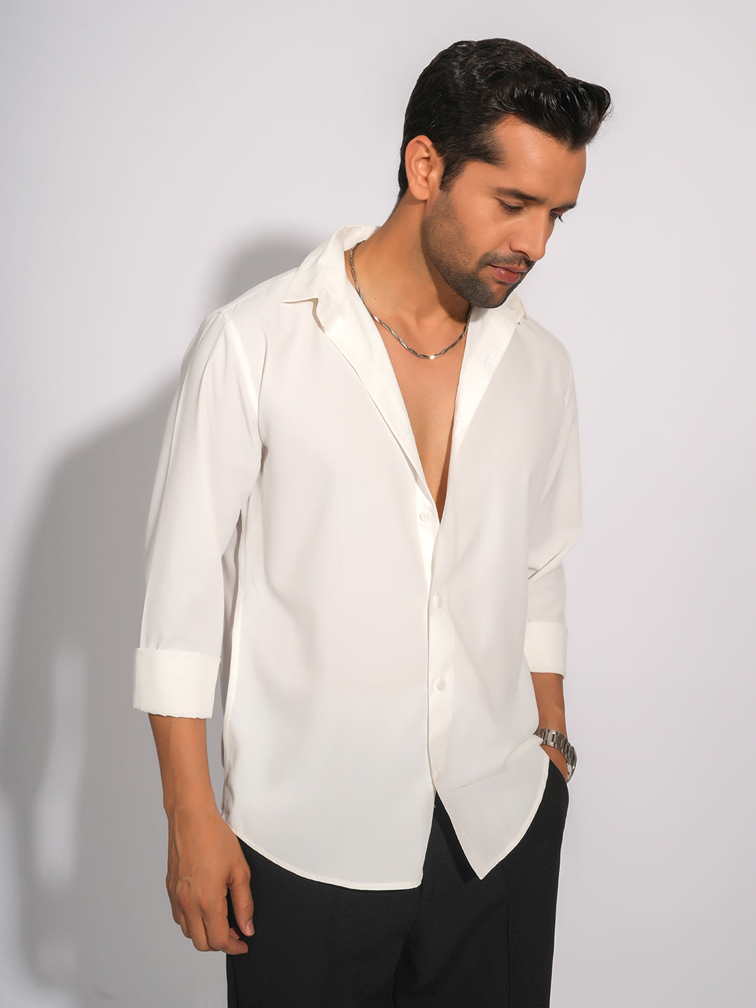 White Solid Party Wear Slim Fit Shirt
