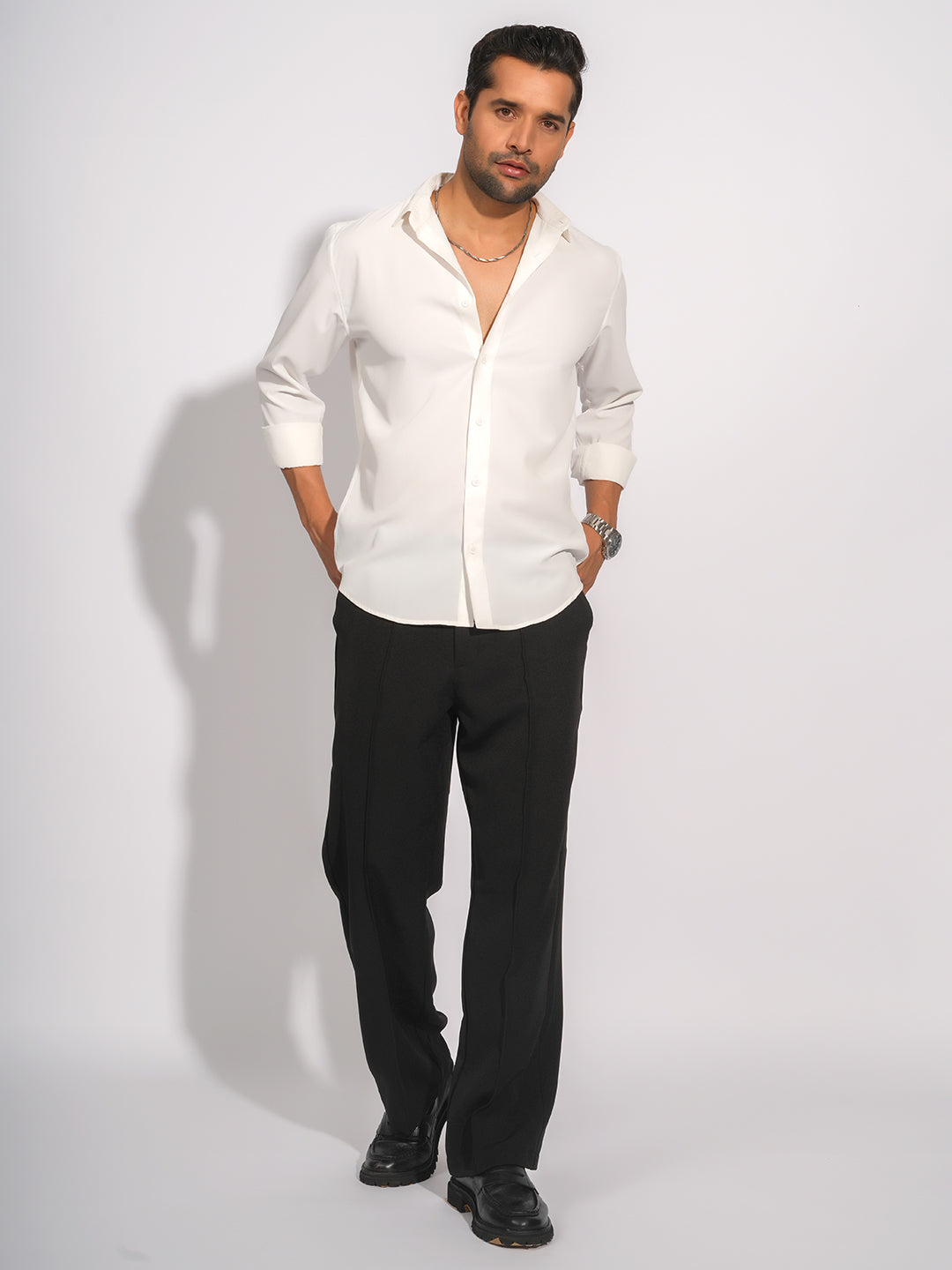 White Solid Party Wear Slim Fit Shirt