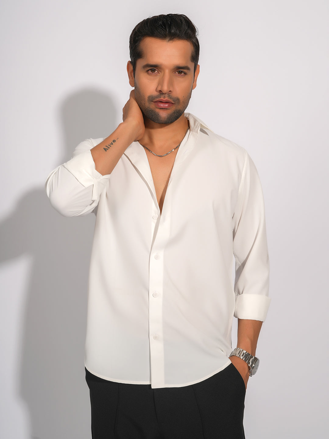 White Solid Party Wear Slim Fit Shirt