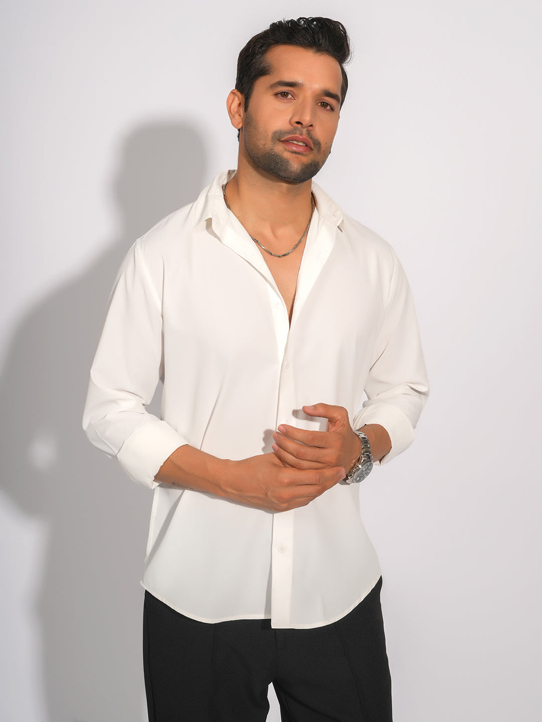 White Solid Party Wear Slim Fit Shirt