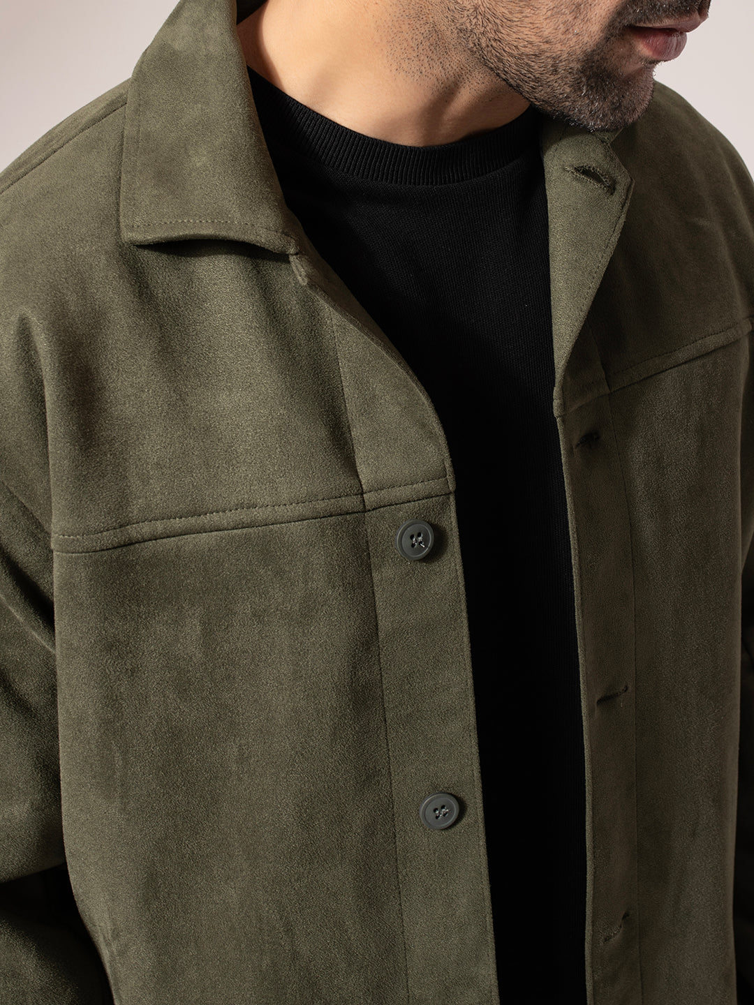 Olive Green Seude Solid Jacket