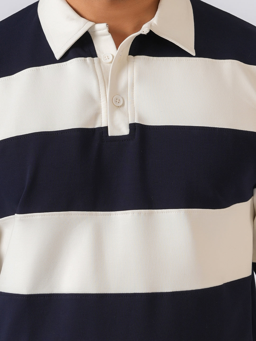 Navy Blue Striped Polo Collar Tshirt
