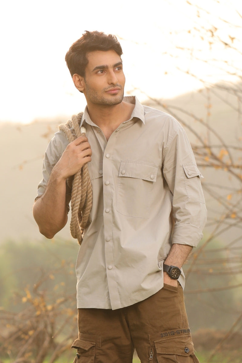 Beige Utility Box Fit Shirt