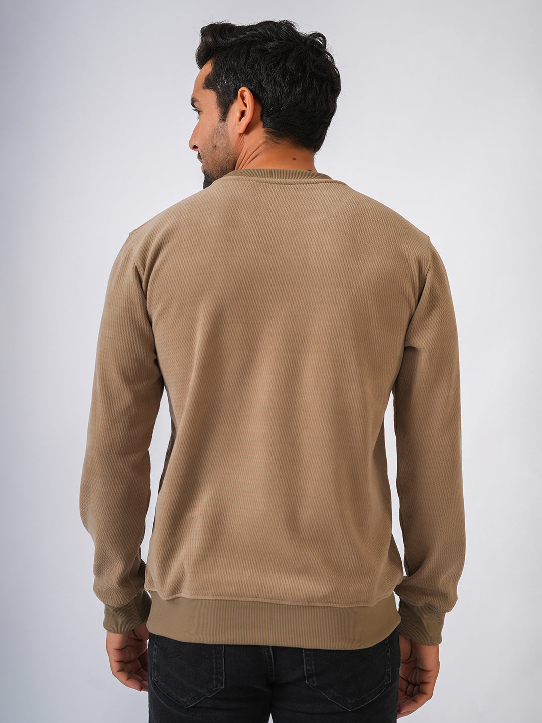 Fawn Solid textured Sweat Knit Pullover-Sweater