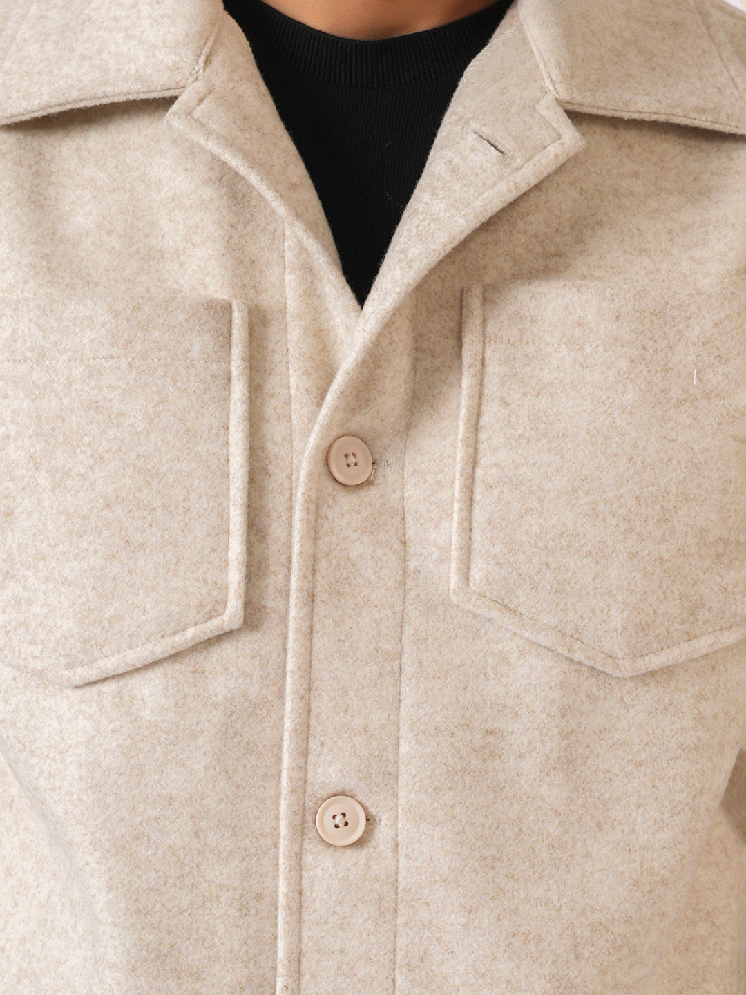 Cream Solid Woolen Crop Jacket