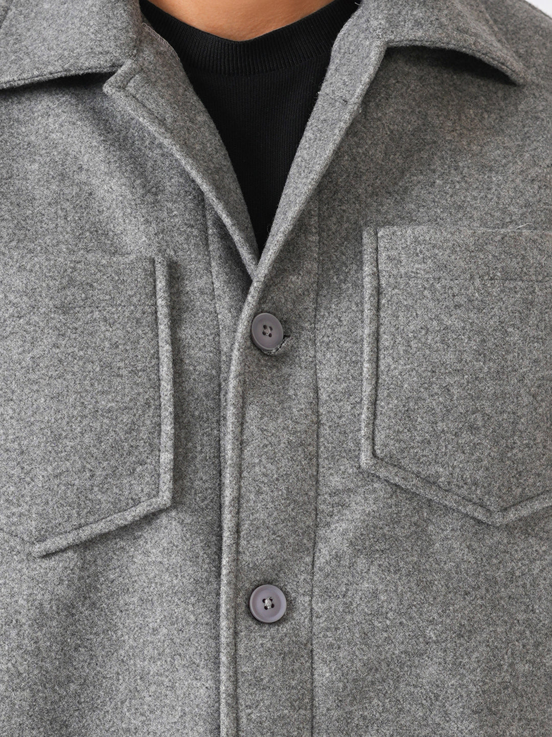 Grey Solid Woolen Crop Jacket