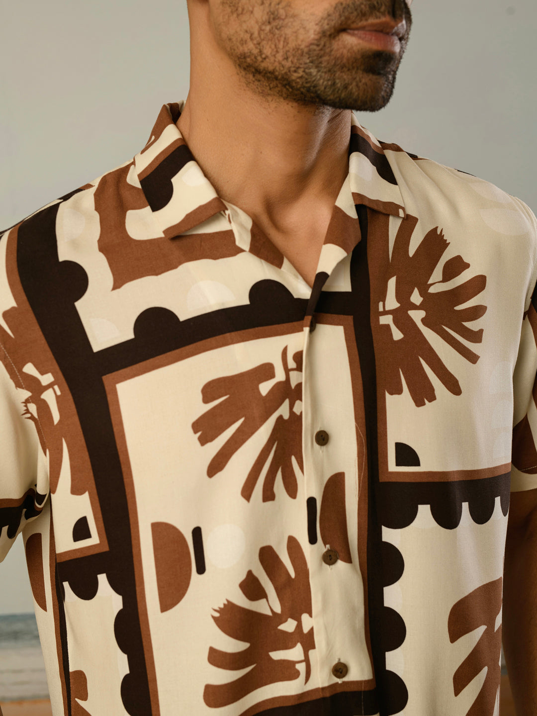 Cream Printed Rayon Shirt