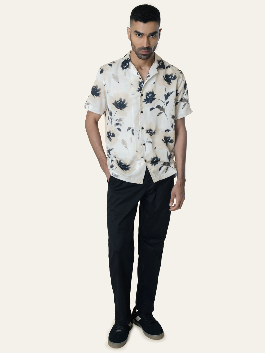 Cream Printed Rayon Shirt