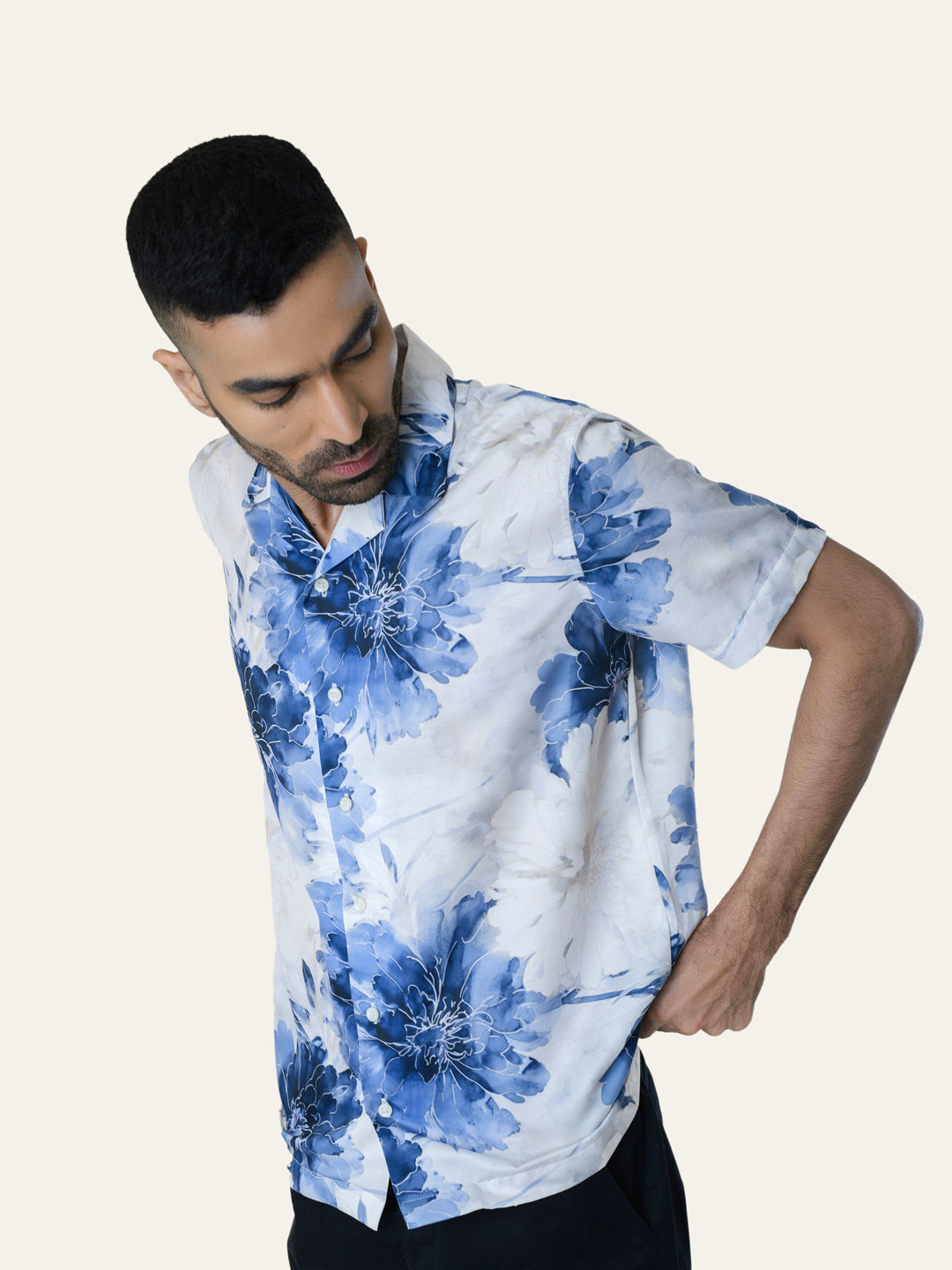 Off White Printed Rayon Shirt