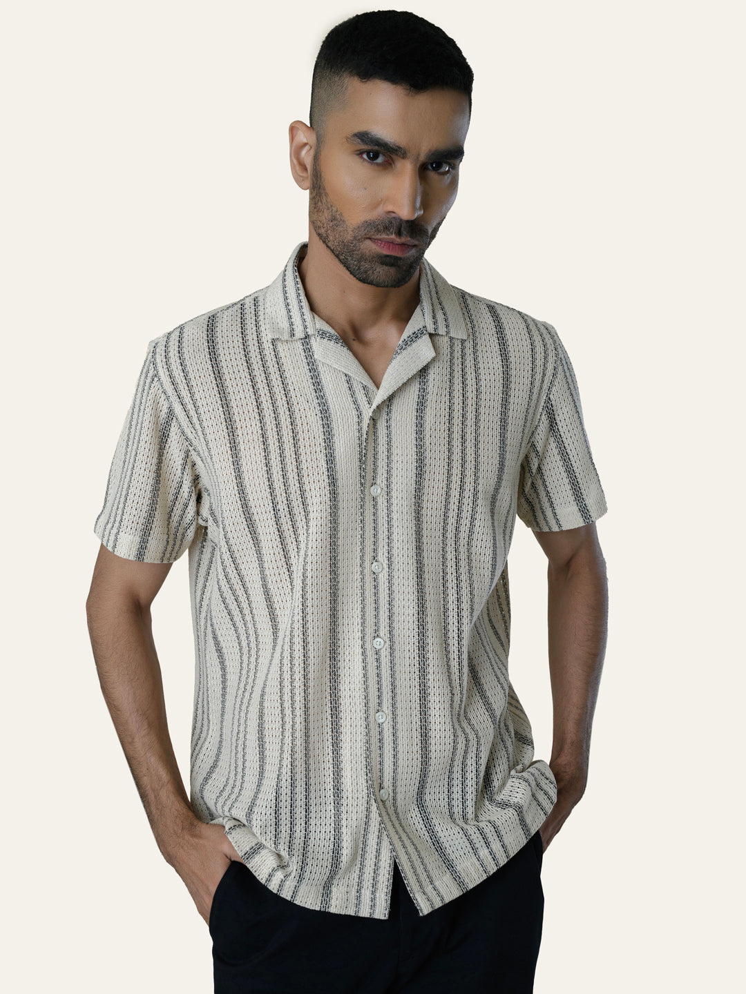 Black Texture Printed Crochet Shirt
