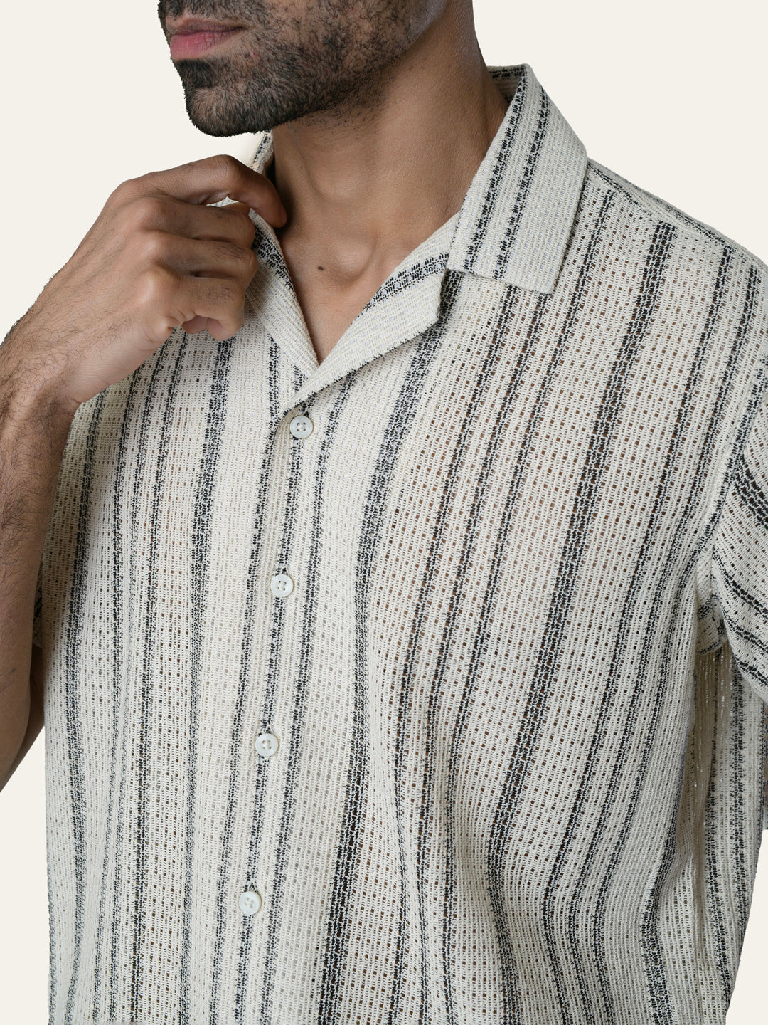 Black Texture Printed Crochet Shirt