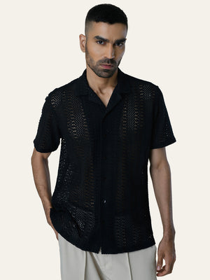 Black Solid Crochet Shirt