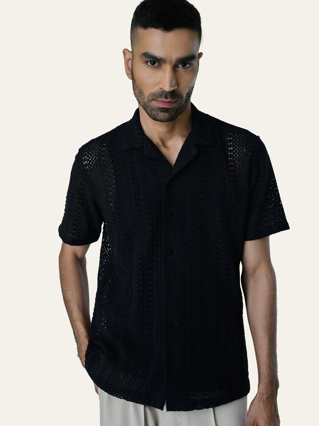 Black Solid Crochet Shirt