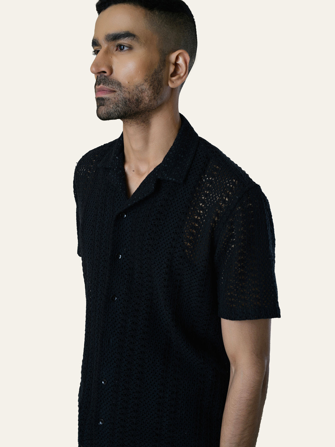 Black Solid Crochet Shirt