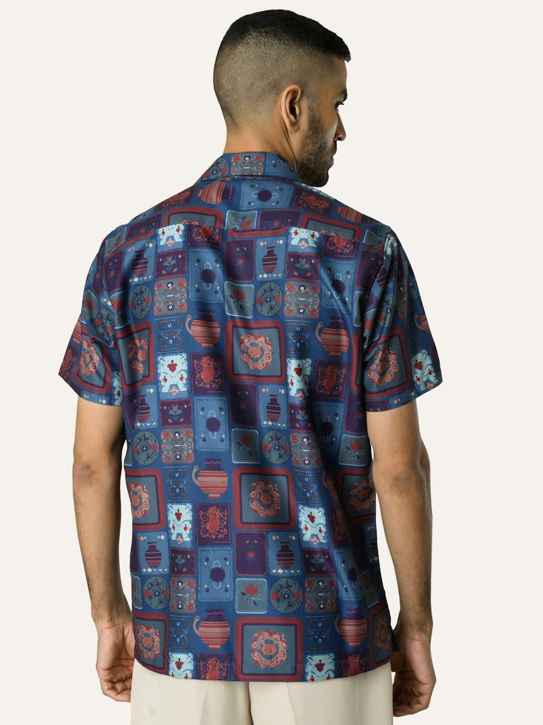 Blue Printed Rayon Shirt