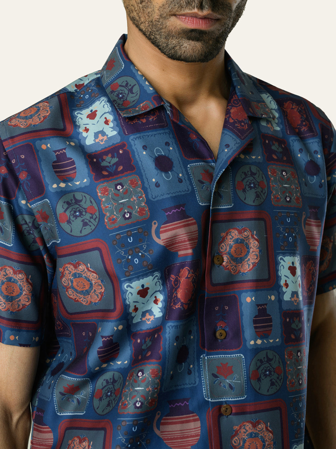 Blue Printed Rayon Shirt