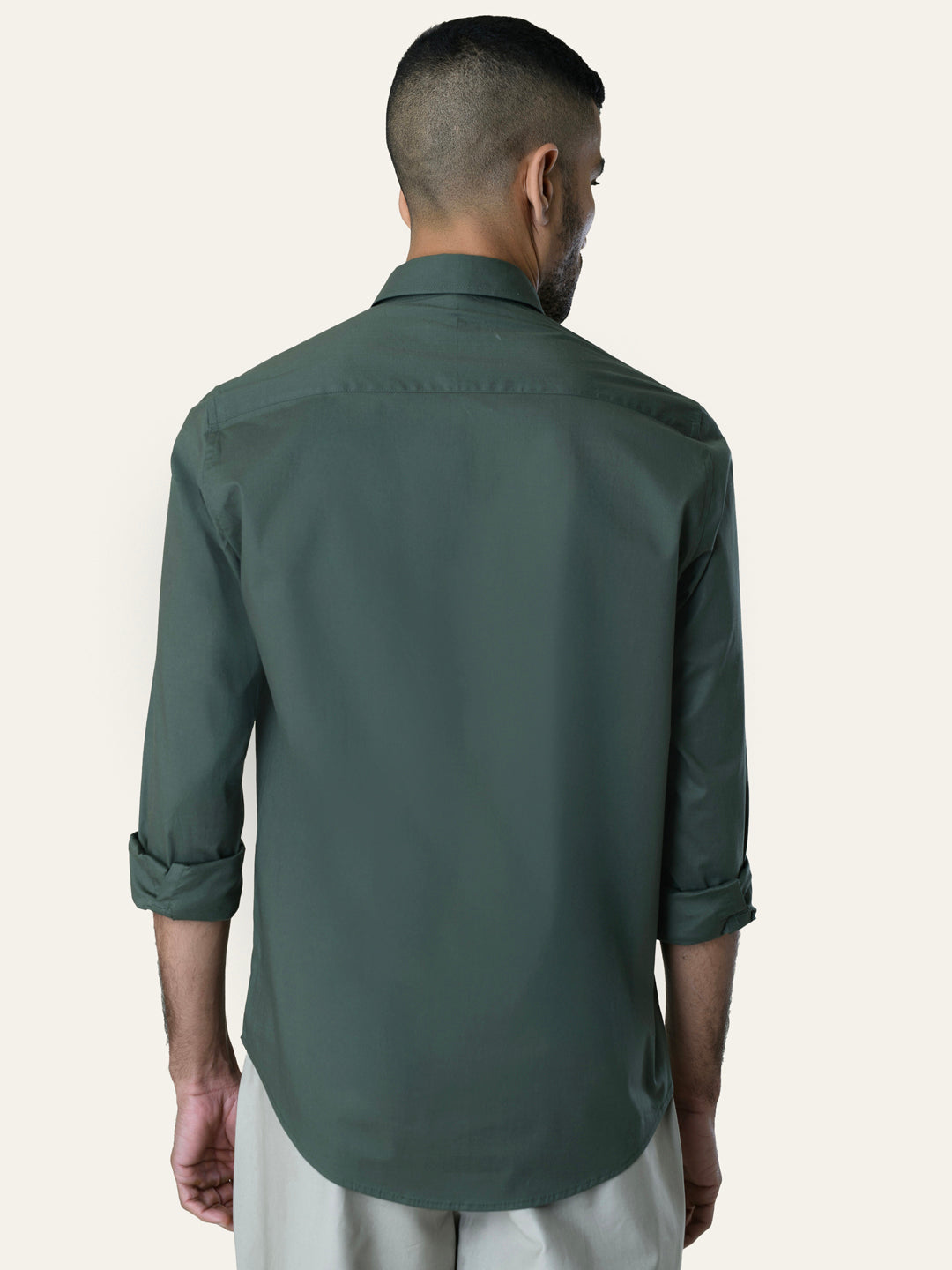 Bottle Green Solid Slim Fit Cotton Shirt