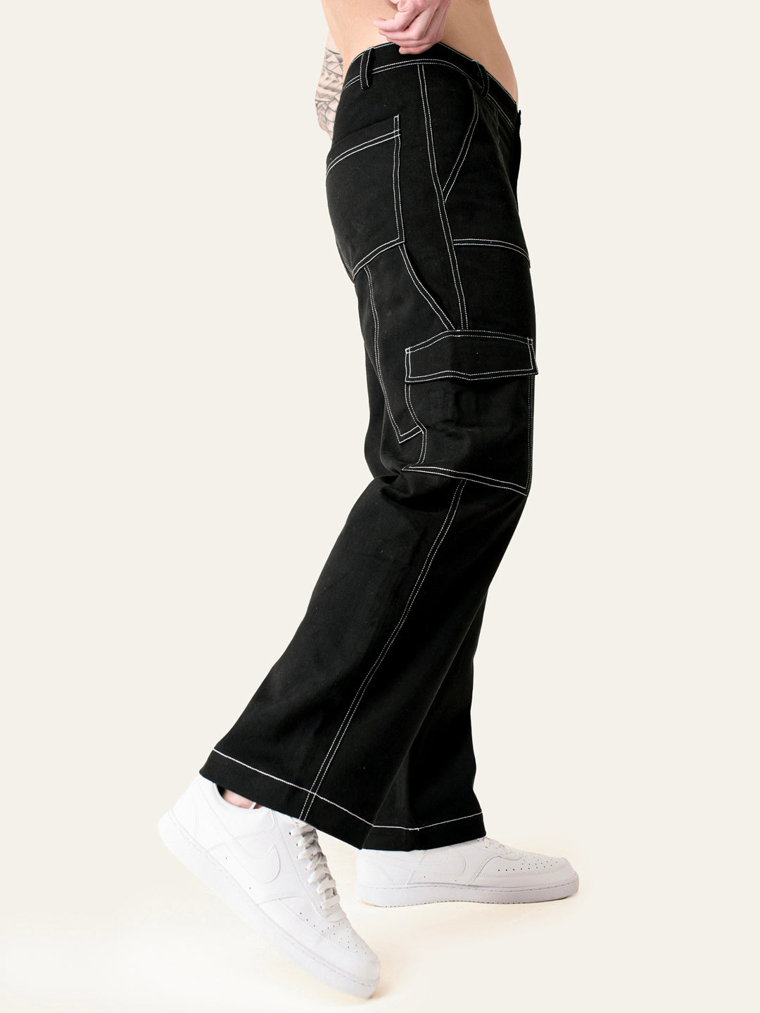 Black Carpenter Pants with Contrast Stitching