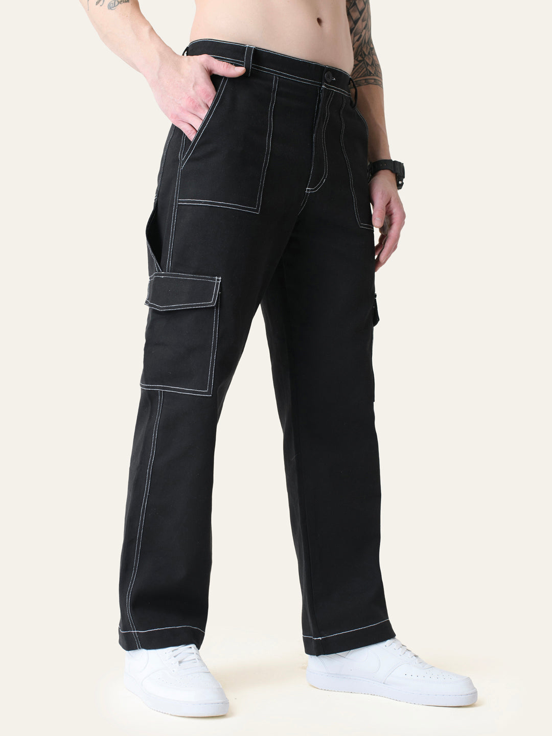 Black Carpenter Pants with Contrast Stitching