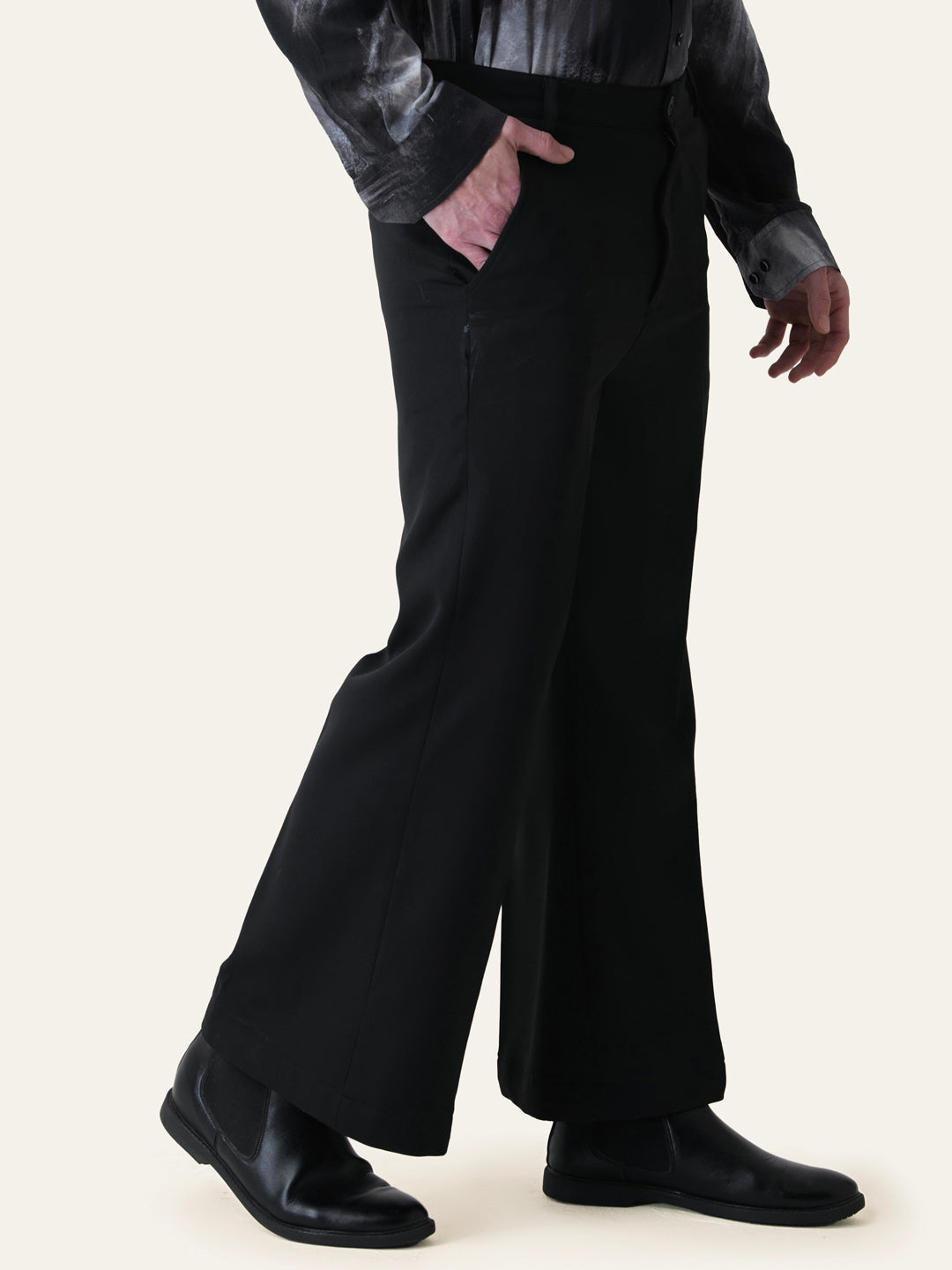 Black Solid Bell Bottom Pants