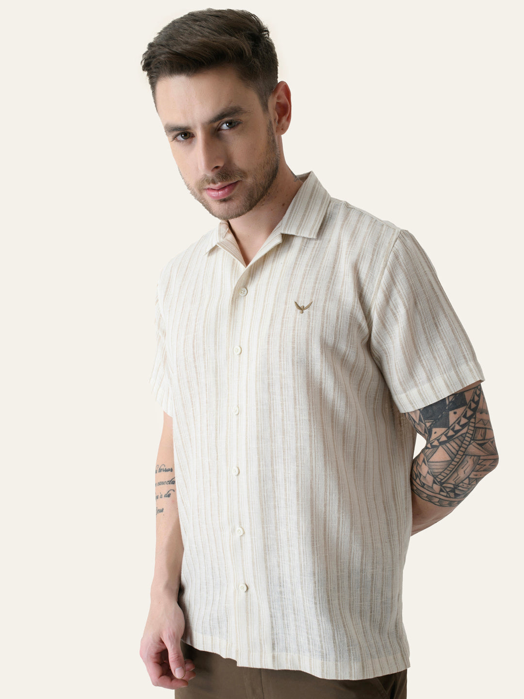 Mustard Striped  Linen Cotton Shirt