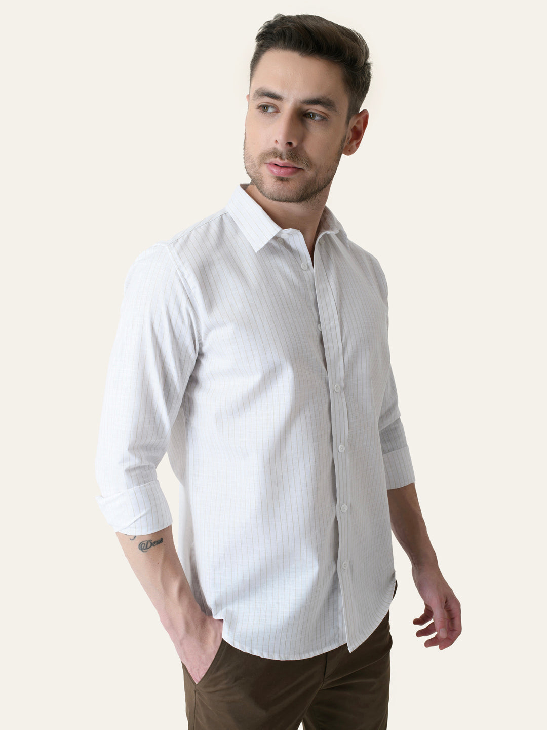 White Striped Slim Fit Linen Cotton Shirt