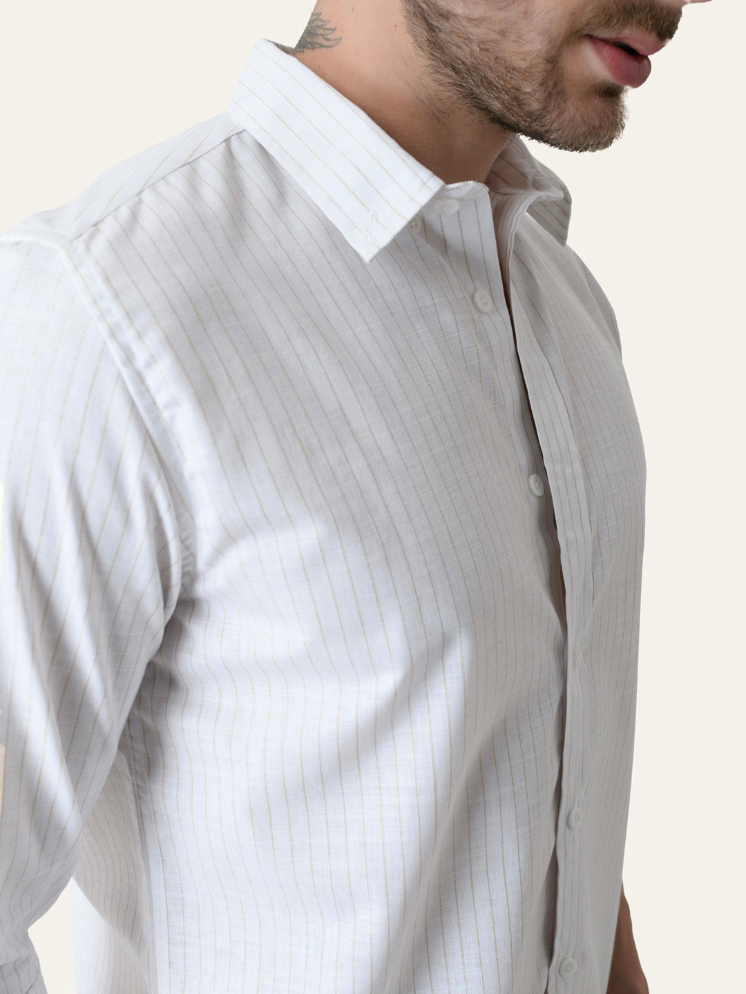 White Striped Slim Fit Linen Cotton Shirt
