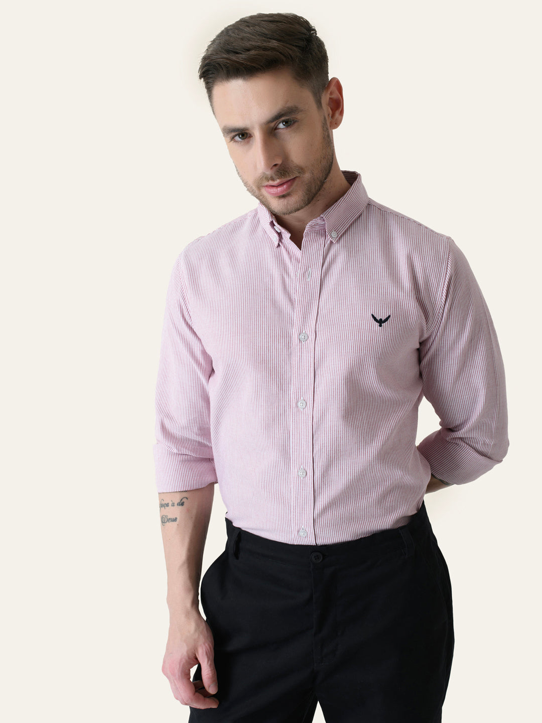 Red Striped Slim Fit Cotton Shirt